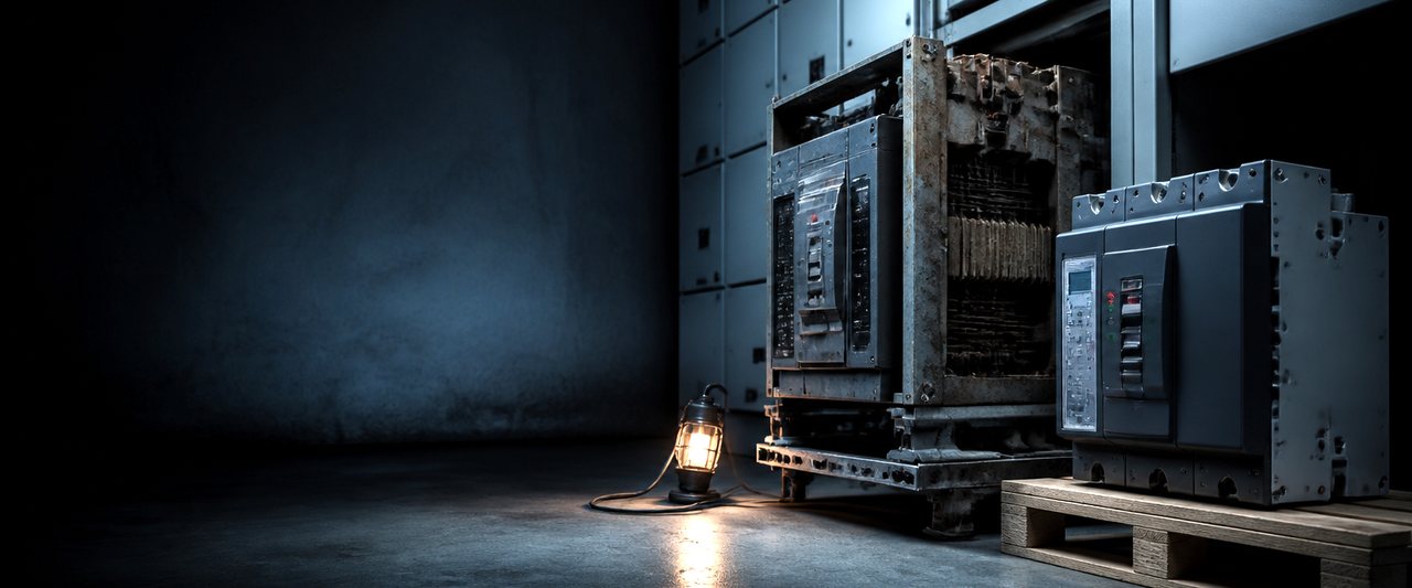Interruptor de potencia obsoleto desmontado para retrofit en tablero eléctrico